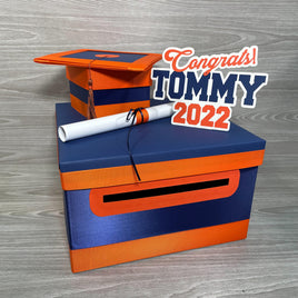 Light Navy and Orange Graduation Card Box, 10x10x6