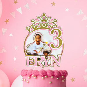 Pink and Gold Princess 3D Birthday Photo Cake Topper