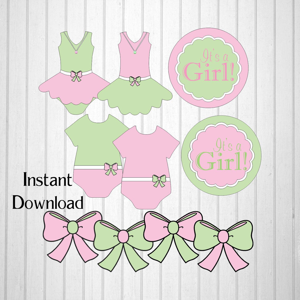 Light Pink and Light Green Girl Baby Shirt, Dress, and Tag Clipart