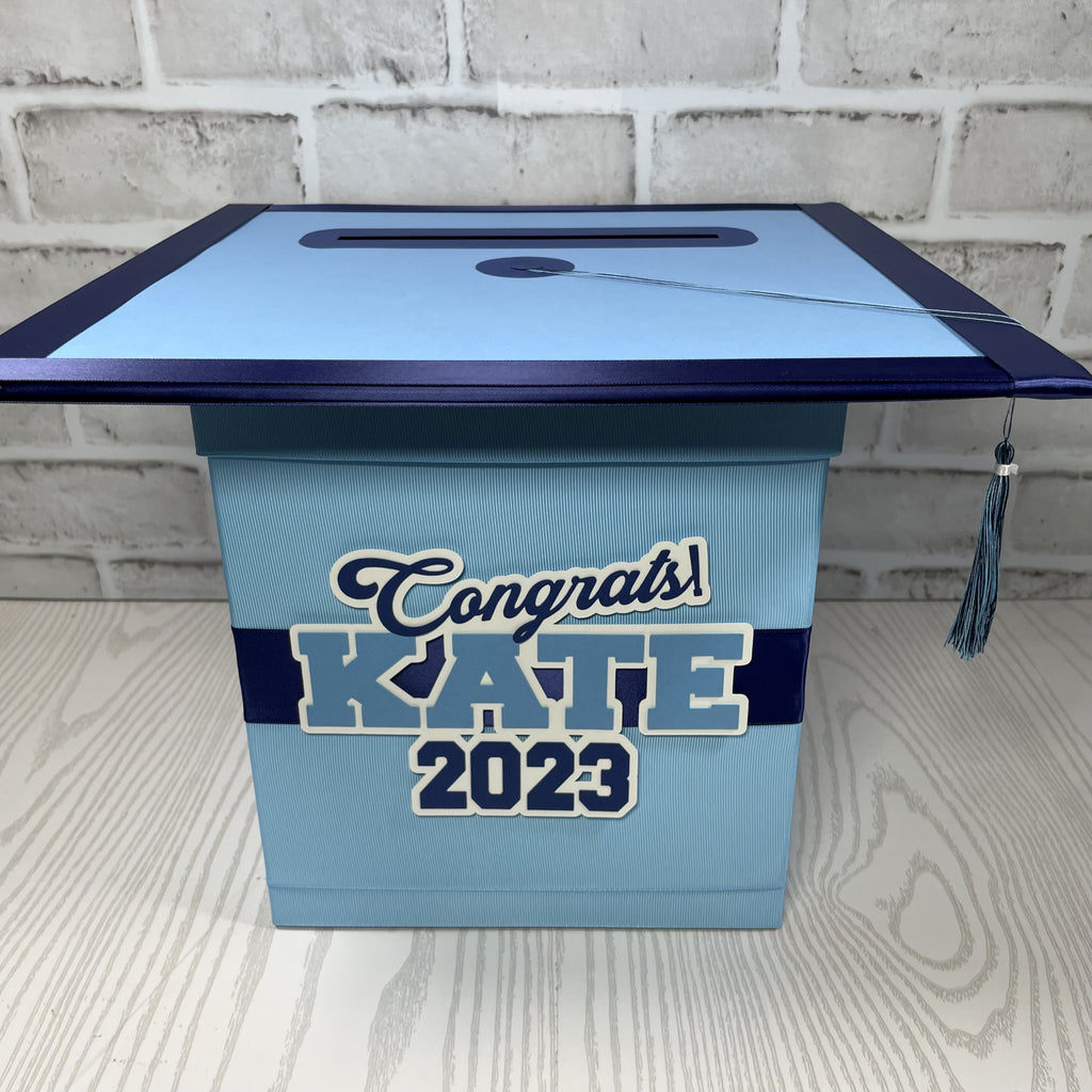 Light Blue & Navy 8x8 Graduation Money Box