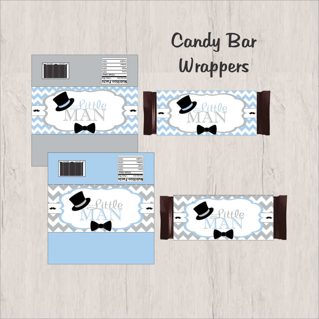 Little Man Printable Party Decorations - Light Blue, Gray, Black