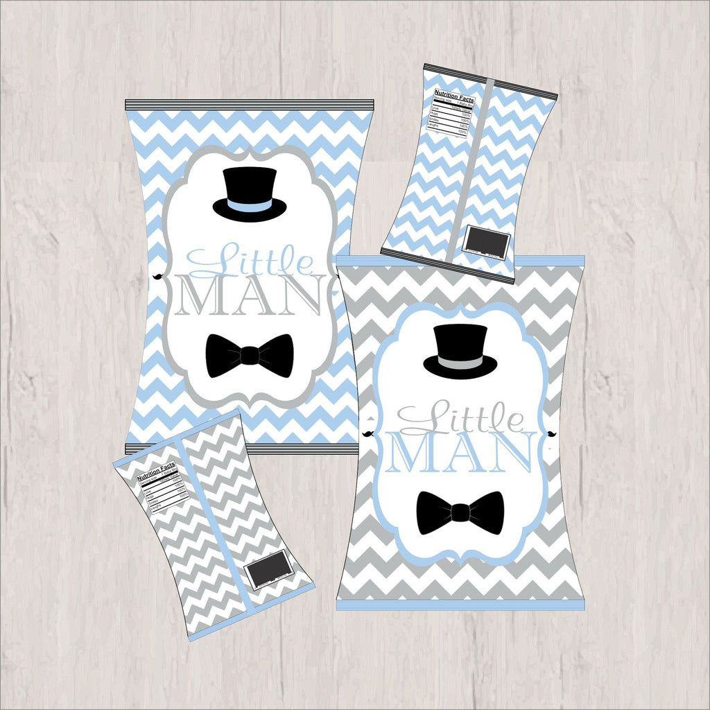 Little Man Printable Party Decorations - Light Blue, Gray, Black