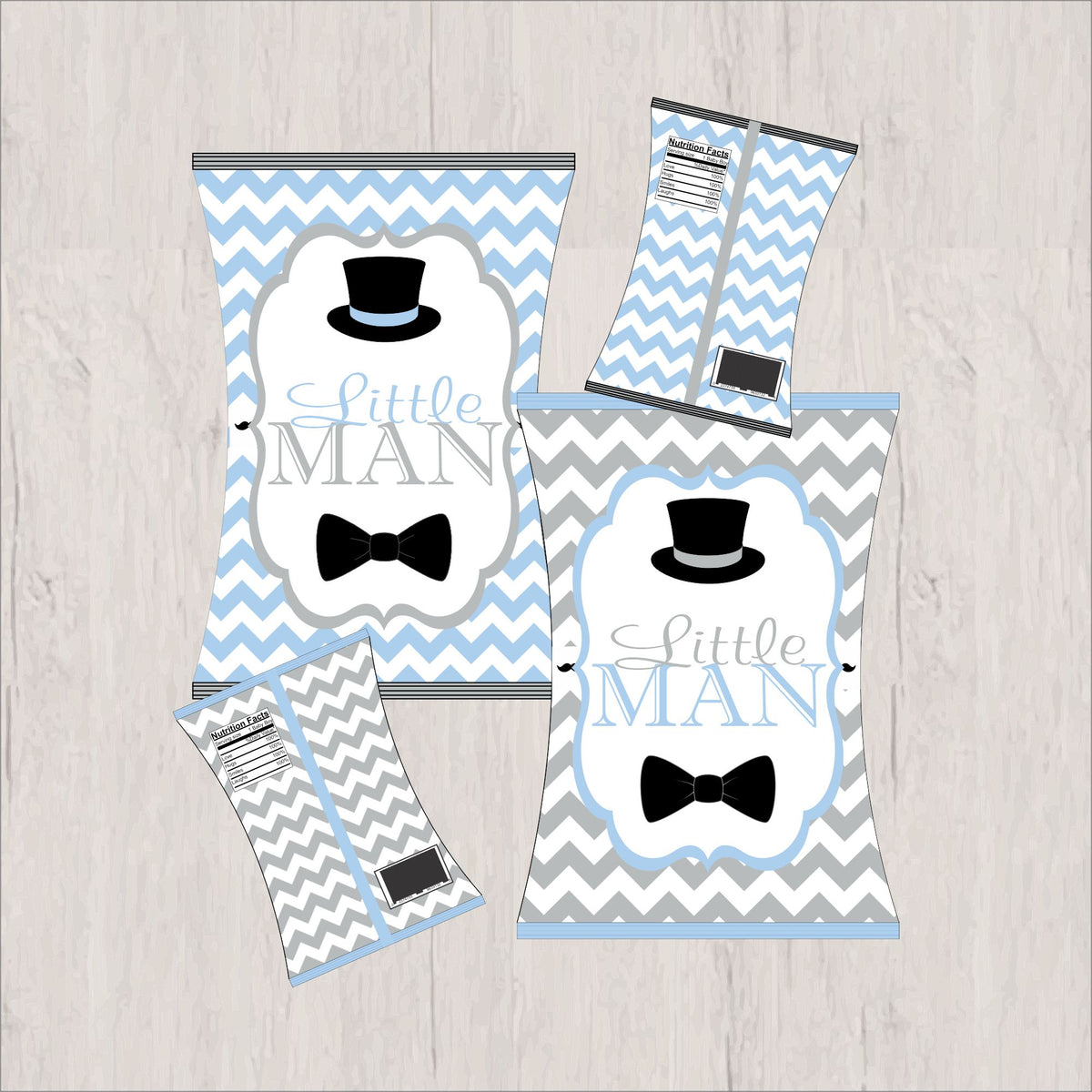 Little Man Printable Party Decorations - Light Blue, Gray, Black