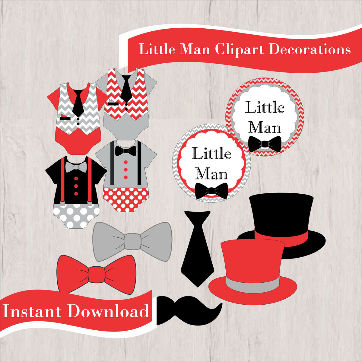 Little Man Clipart - Red, Black, Gray