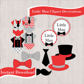 Little Man Clipart - Red, Black, Gray