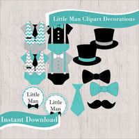 Little Man Clipart - Teal, Gray
