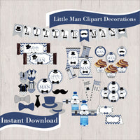 Little Man Printable Party Decorations - Navy, Gray, Black
