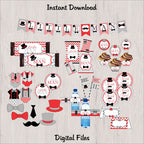 Little Man Printable Party Decorations - Red, Gray, Black