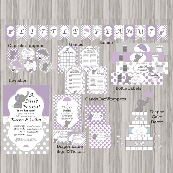 Purple and Gray Little Peanut Baby Shower Decorations