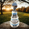 Little Peanut 3 Tier Diaper Cake, Blue & Gray