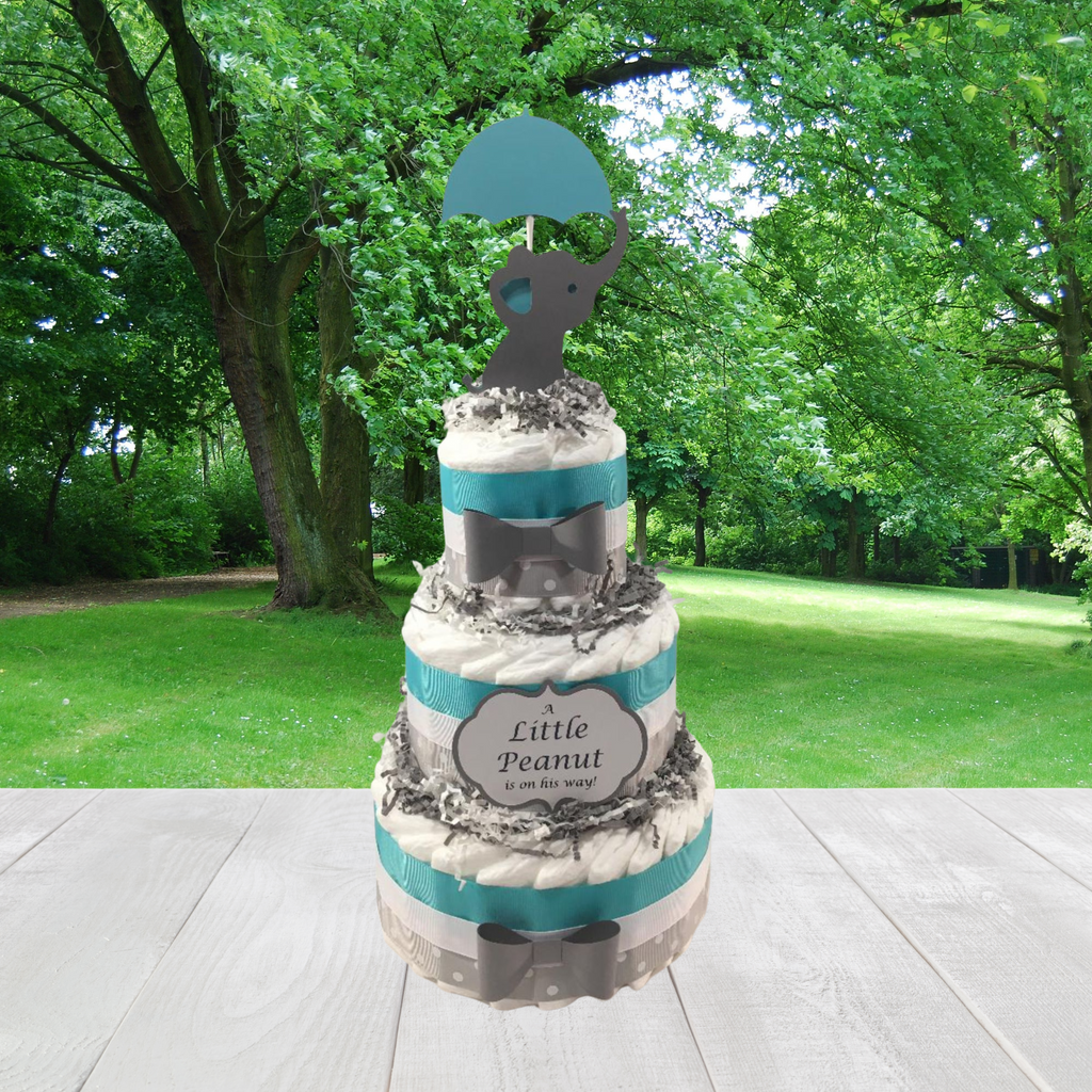 Little Peanut 3 Tier Diaper Cake, Teal, Gray