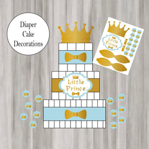 Light Blue & Gold Little Prince Diaper Cake Decorations