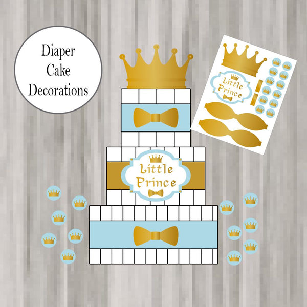 Light Blue & Gold Little Prince Diaper Cake Decorations