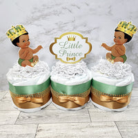 Sage Green & Gold Little Prince Mini Diaper Cake Centerpiece
