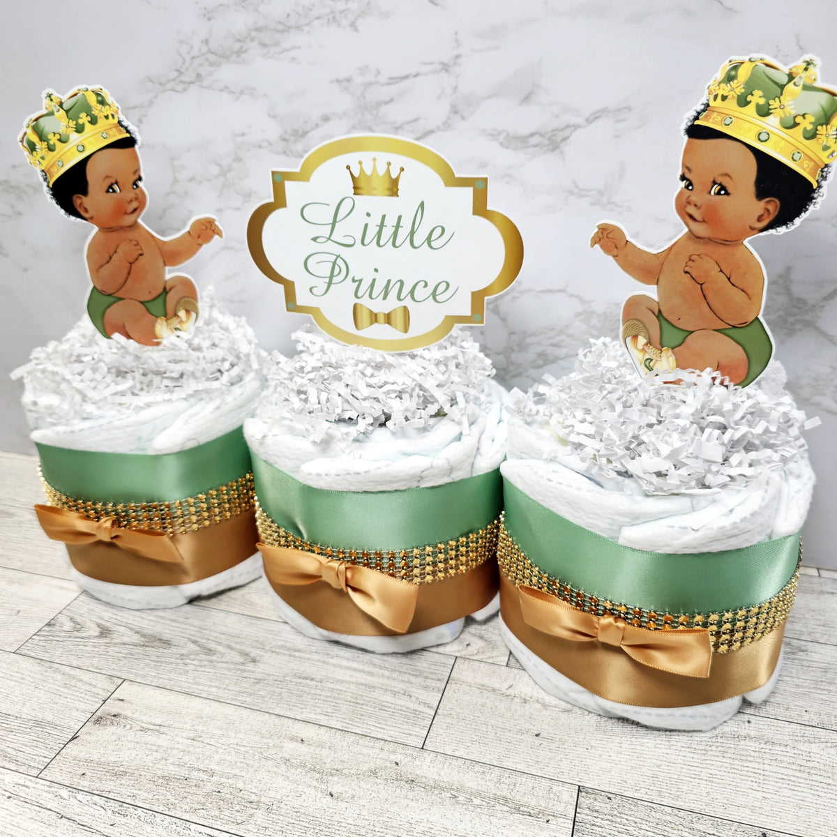 Little Prince Mini Diaper Cake Centerpiece, Sage & Gold