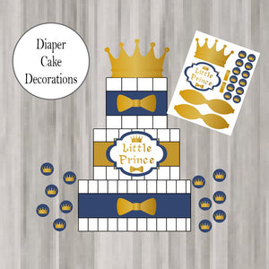 Little Prince Diaper Cake Decorations, Navy and Gold or Silver