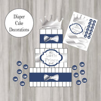 Little Prince Diaper Cake Decorations, Navy and Gold or Silver
