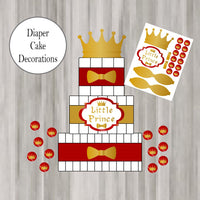 Little Prince Diaper Cake Decorations, Red and Gold or Silver