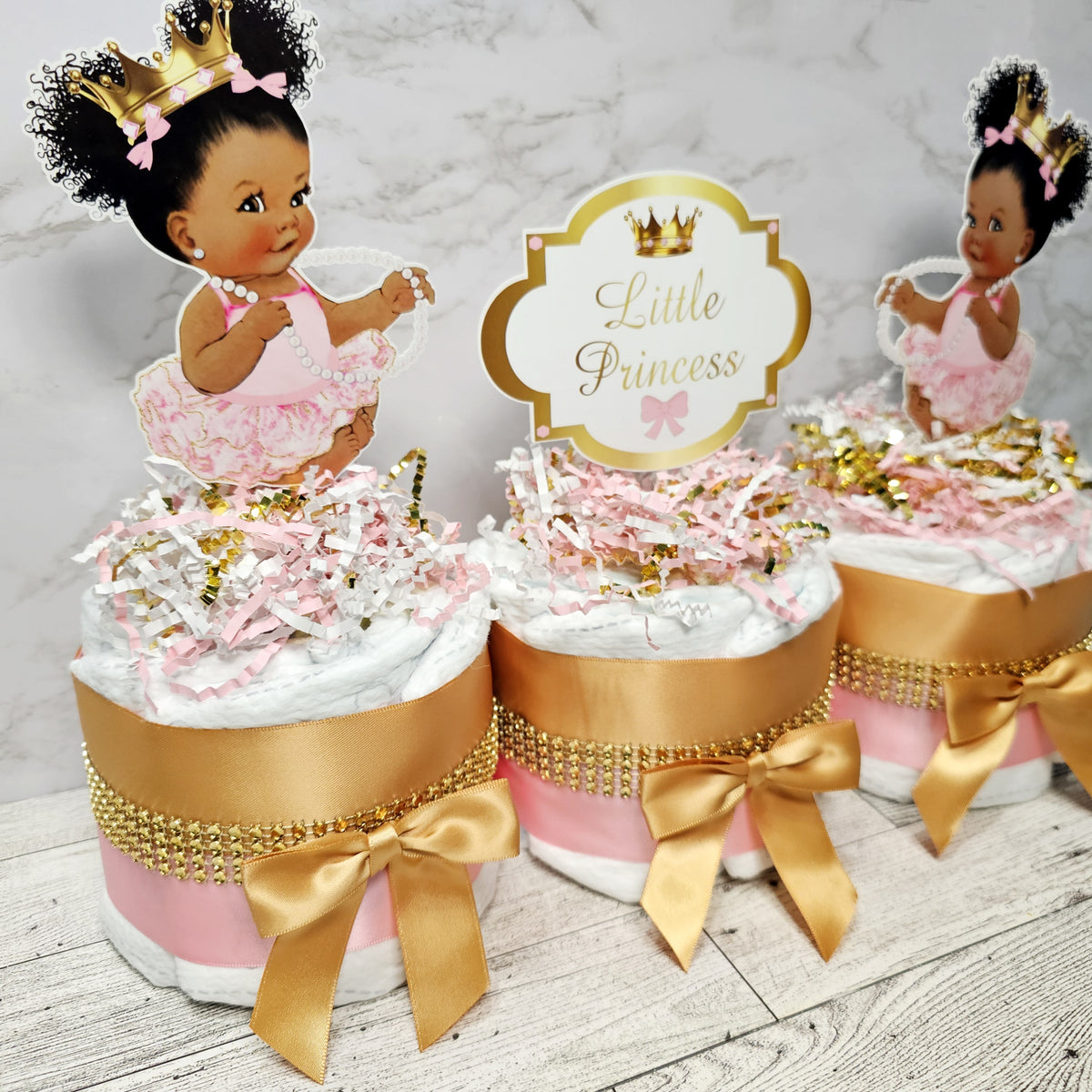 Little Princess Mini Diaper Cake Centerpiece, Pink & Gold