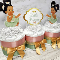 Little Princess Mini Diaper Cake Centerpiece, Sage & Rose Gold
