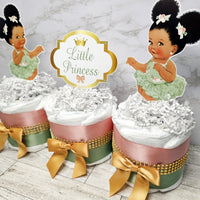 Little Princess Mini Diaper Cake Centerpiece, Sage & Rose Gold
