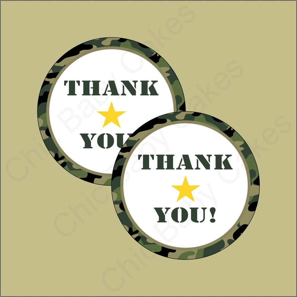 Printable Little Soldier Camo Thank You Tags - Green