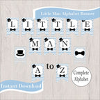 Little Man Printable Party Decorations - Light Blue, Gray, Black