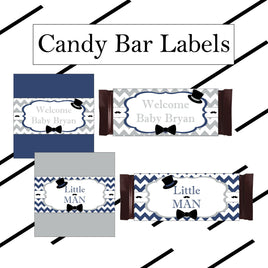 Navy and Gray Little Man Candy Bar Wrappers