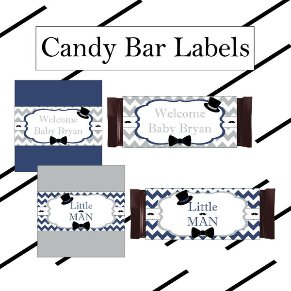 Navy and Gray Little Man Candy Bar Wrappers