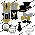 Little Man Clipart, Black, Gold, Gray