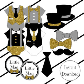 Little Man Clipart, Black, Gold, Gray