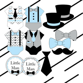 Little Man Diaper Cake Topper Decoration, Light Blue & Gray