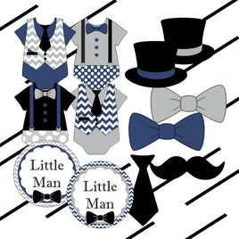 Little Man Diaper Cake Topper Decorations - Navy & Gray