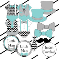 Little Man Diaper Cake Topper Decorations, Robin, Gray, Black
