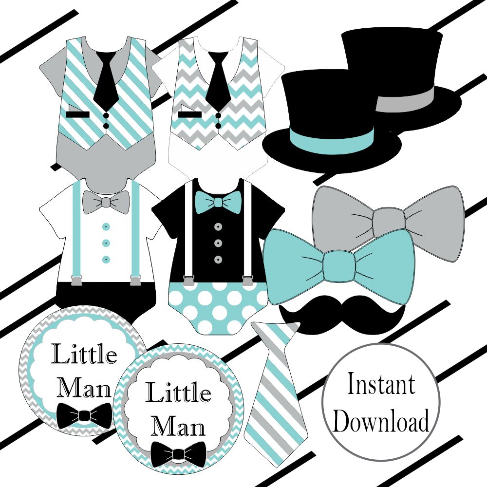 Little Man Diaper Cake Topper Decorations, Robin, Gray, Black