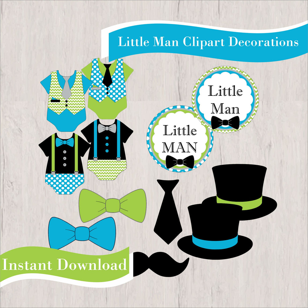 Little Man Diaper Cake Topper Decorations - Turquoise & Lime
