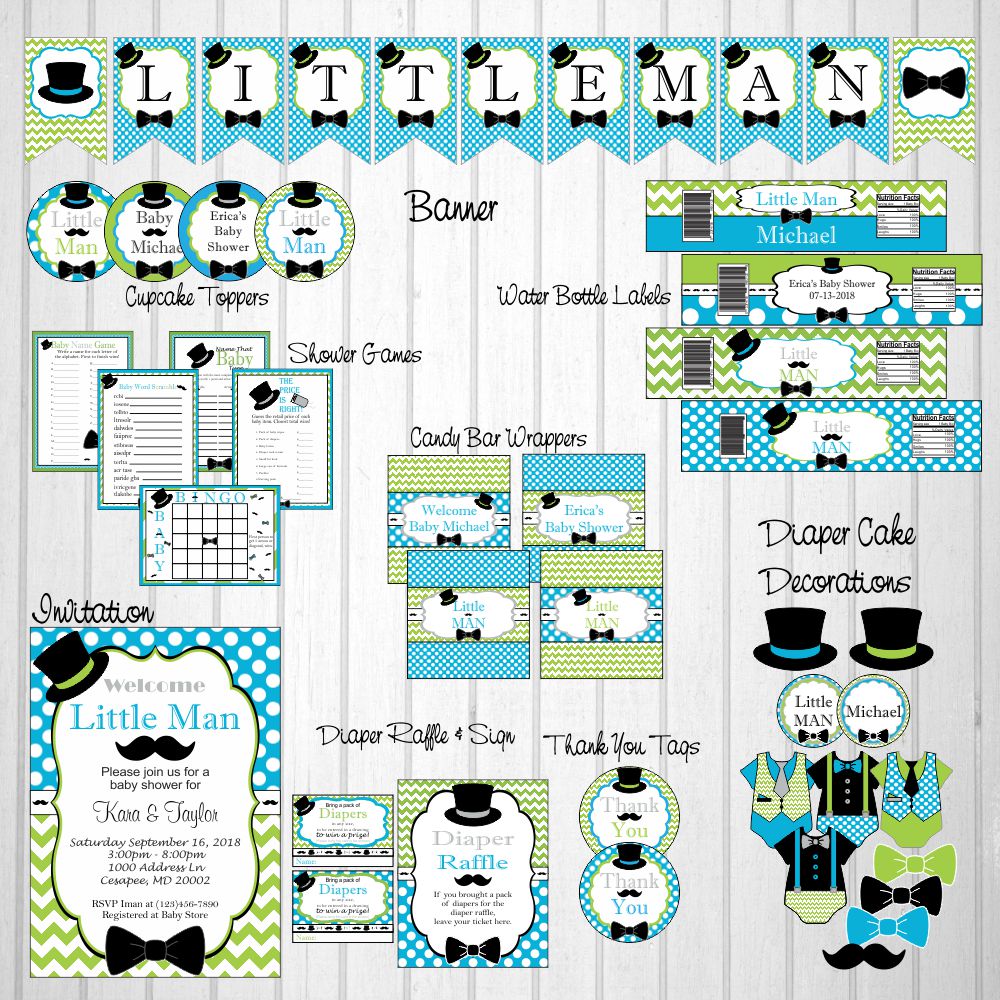 Little Man Decoration Pack - Turquoise, Lime