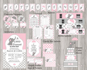 Pink and Gray Little Peanut Baby Shower Decorations