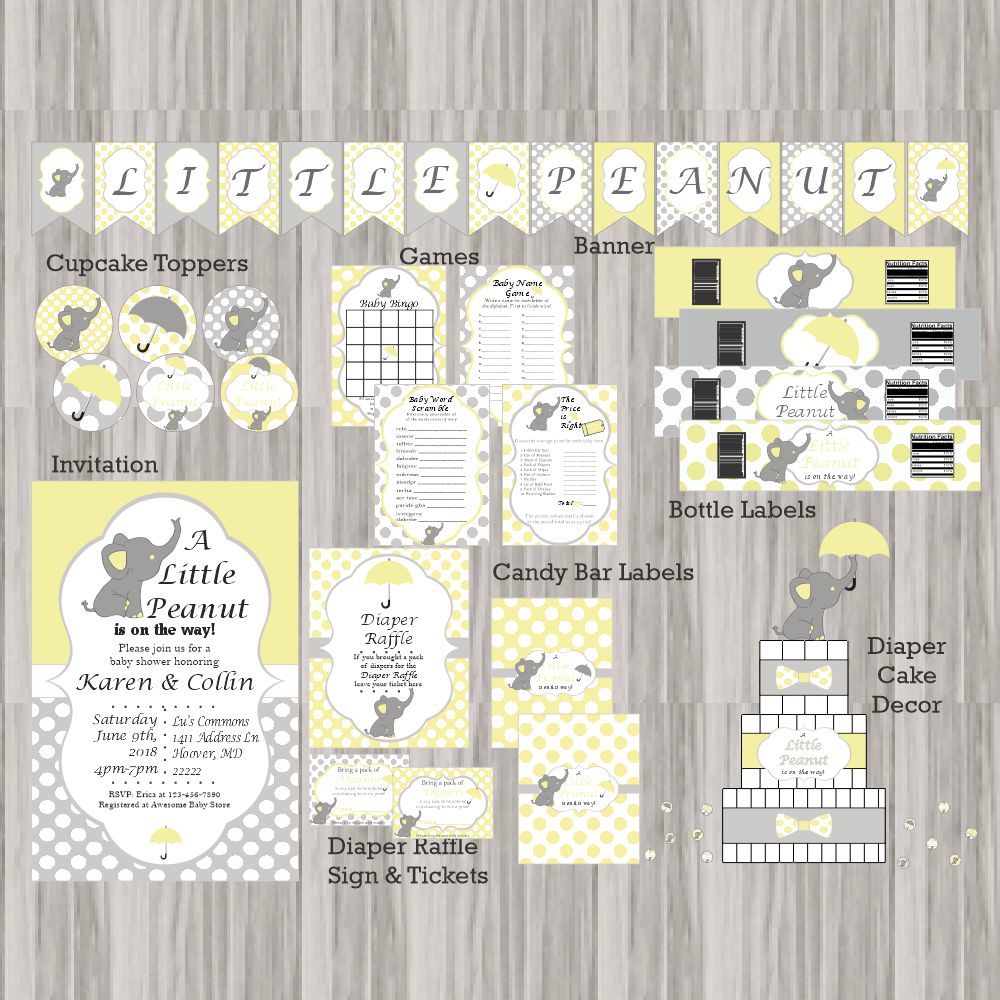 Yellow and Gray Little Peanut Baby Shower Decorations
