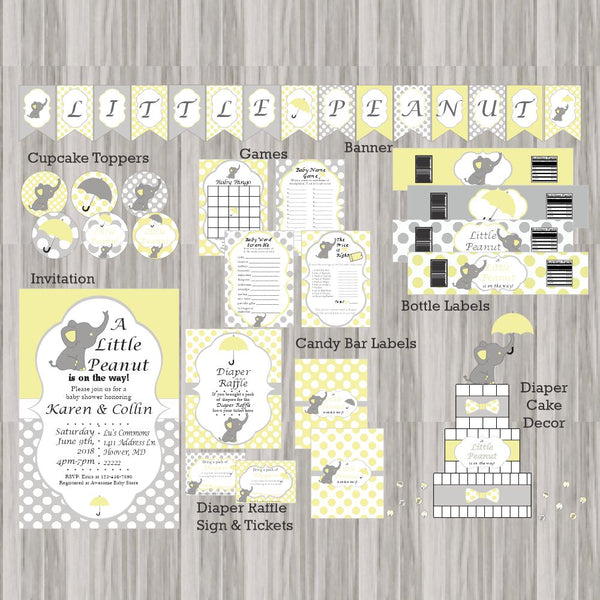 Yellow and Gray Little Peanut Baby Shower Decorations