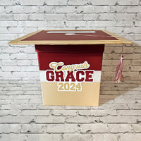 Graduation Cap Card Box - Maroon, Light Gold, White 8x8 Style 5
