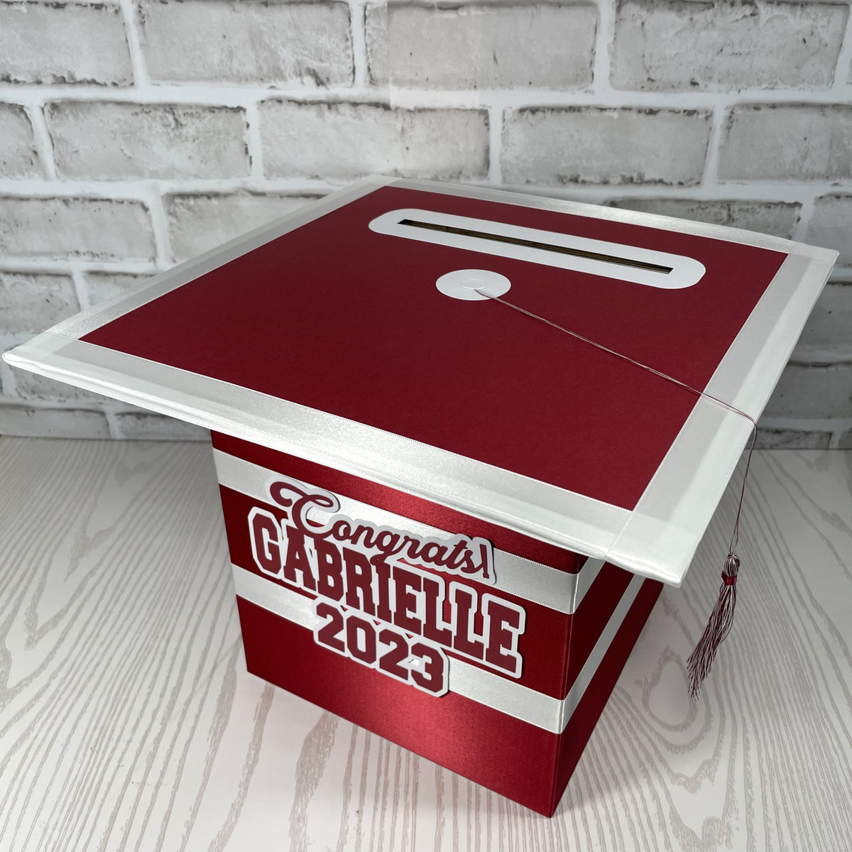 Graduation Cap Card Box - Maroon, White 8x8 Style 2| Nepheryn Party