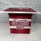 Graduation Cap Card Box - Maroon, White 8x8 Style 2