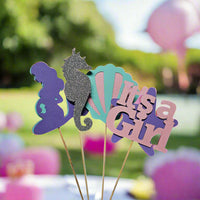 Mermaid Merbaby Baby Shower Centerpiece Sticks, Pink, Lavender, Aqua