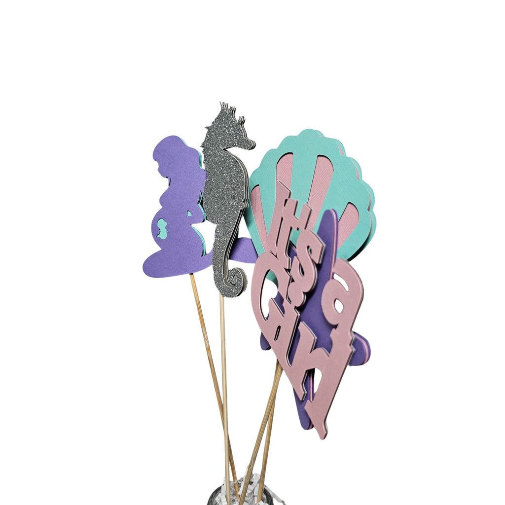 Mermaid Merbaby Baby Shower Centerpiece Sticks, Pink, Lavender, Aqua