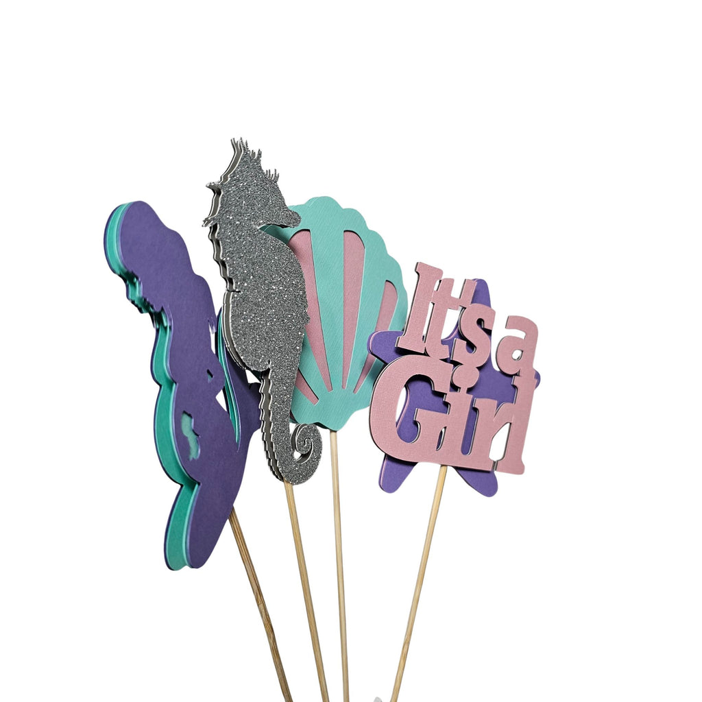 Mermaid Merbaby Baby Shower Centerpiece Sticks, Pink, Lavender, Aqua