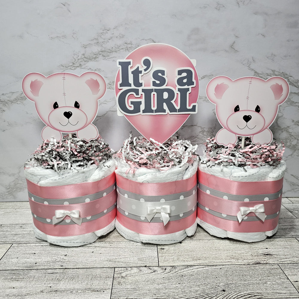 Baby Bear Mini Diaper Cake Centerpiece, It's a Girl