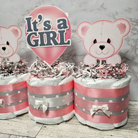 Baby Bear Mini Diaper Cake Centerpiece, It's a Girl
