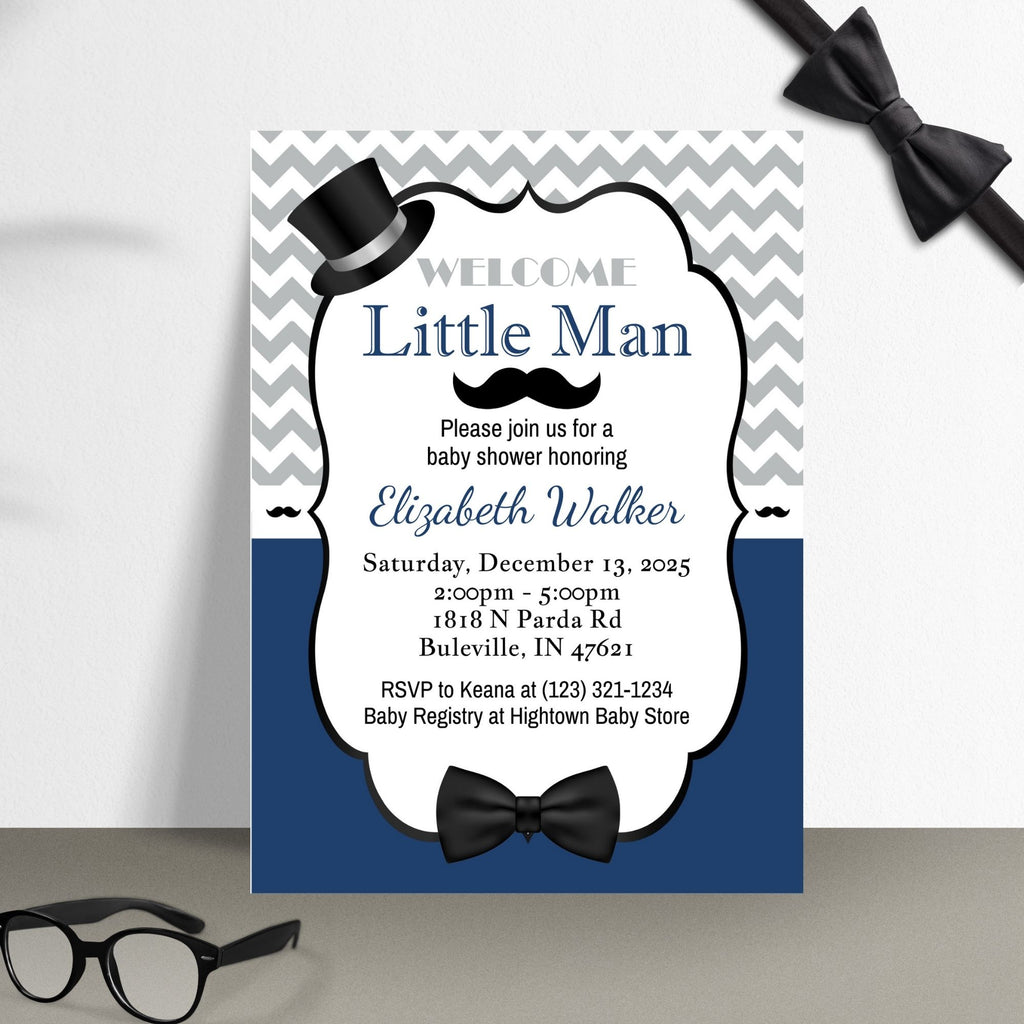 Navy and Gray Little Man Invitation Set