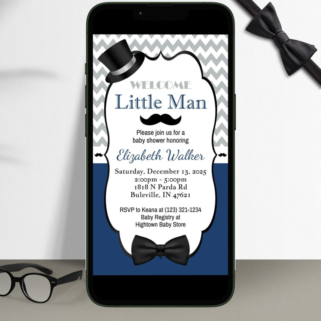 Navy and Gray Little Man Invitation Set